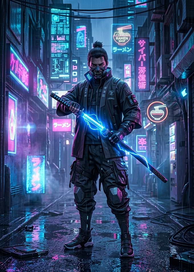 Cyberpunk Samurai with Electric Katana