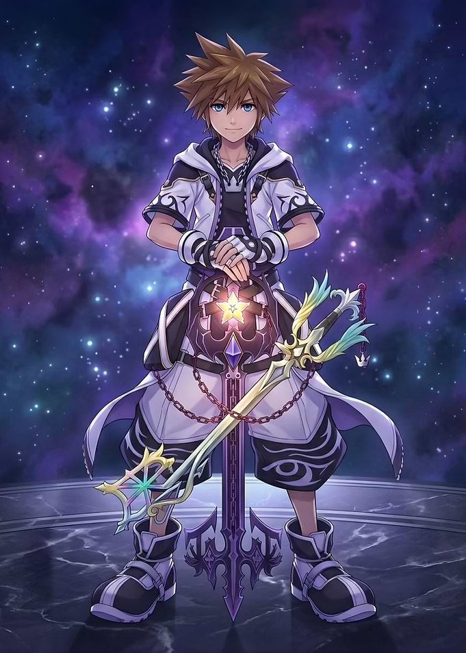 Sora Kingdom Hearts with Keyblade in Space