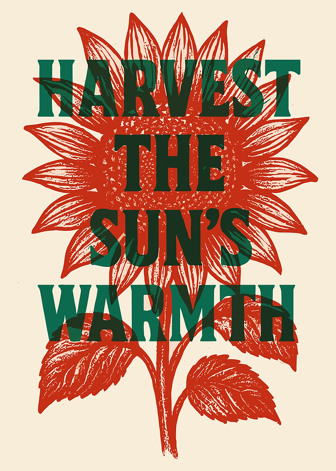 Vintage Red Sunflower Harvest Typography Wall Art Poster – Rustic Autumn Illustration