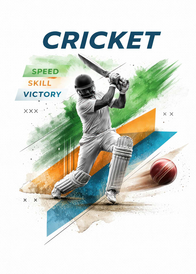 Cricket Player Action Shot - Vintage Sports Collage