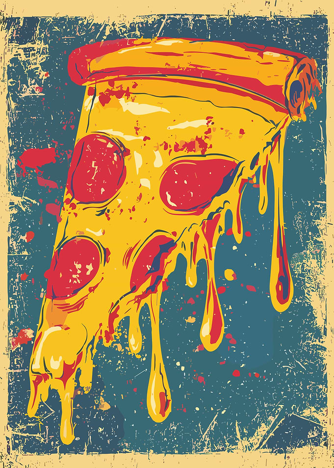 Melting Pepperoni Pizza Vintage Poster Art Print for Kitchen and Gamer Room Decor