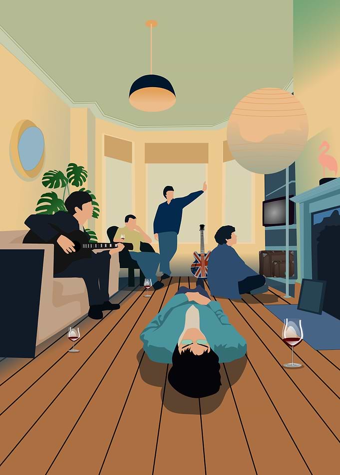 Friends enjoying music and drinks