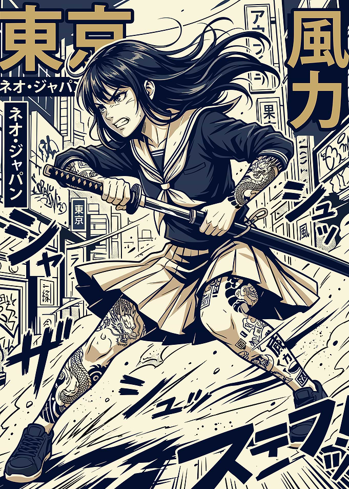 Anime Girl with Katana in Tokyo