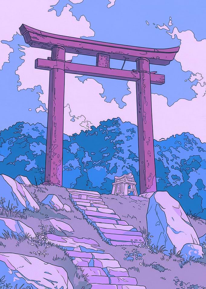 Torii Gate Path in Serene Landscape