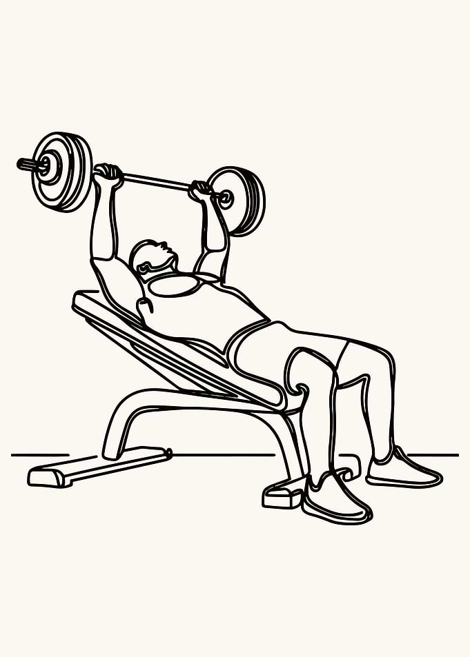Minimalist Incline Bench Press Line Art Poster | Gym Workout Wall Art