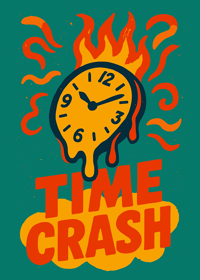 Time Crash Melting Clock Surreal Retro Chaos Wall Art Poster