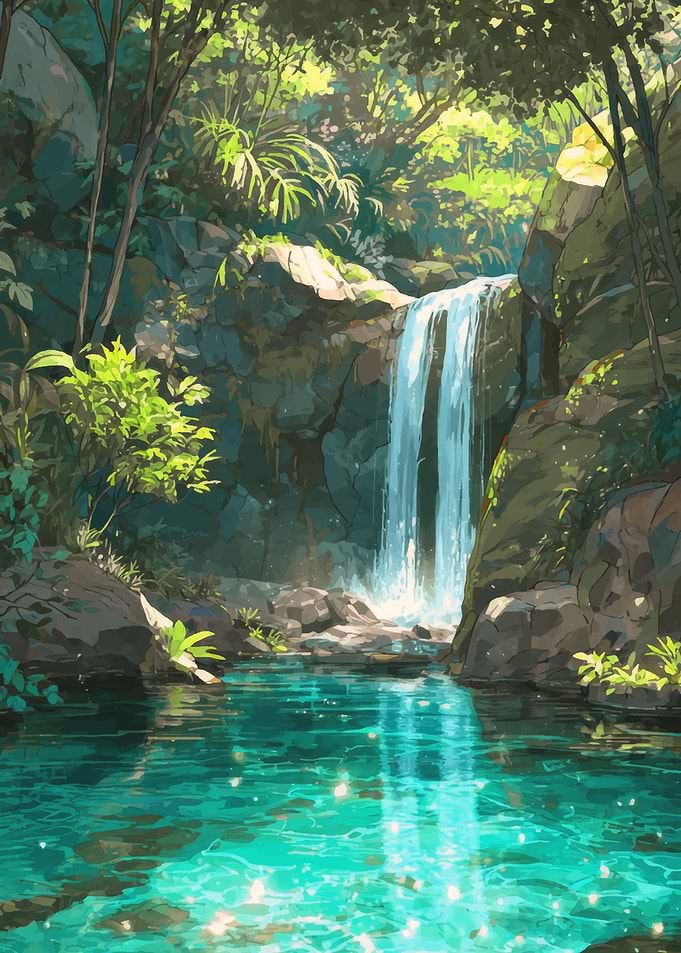 Tranquil Waterfall in Lush Forest