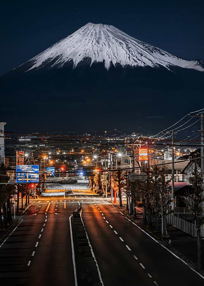 Mount Fuji at Night with City Lights