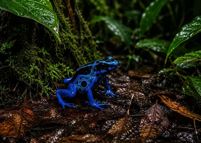 Vibrant Blue Poison Dart Frog in Rainforest