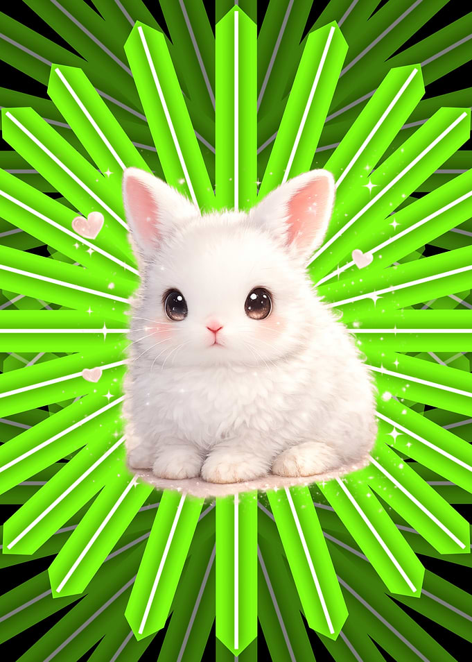 Cute White Bunny with Green Background