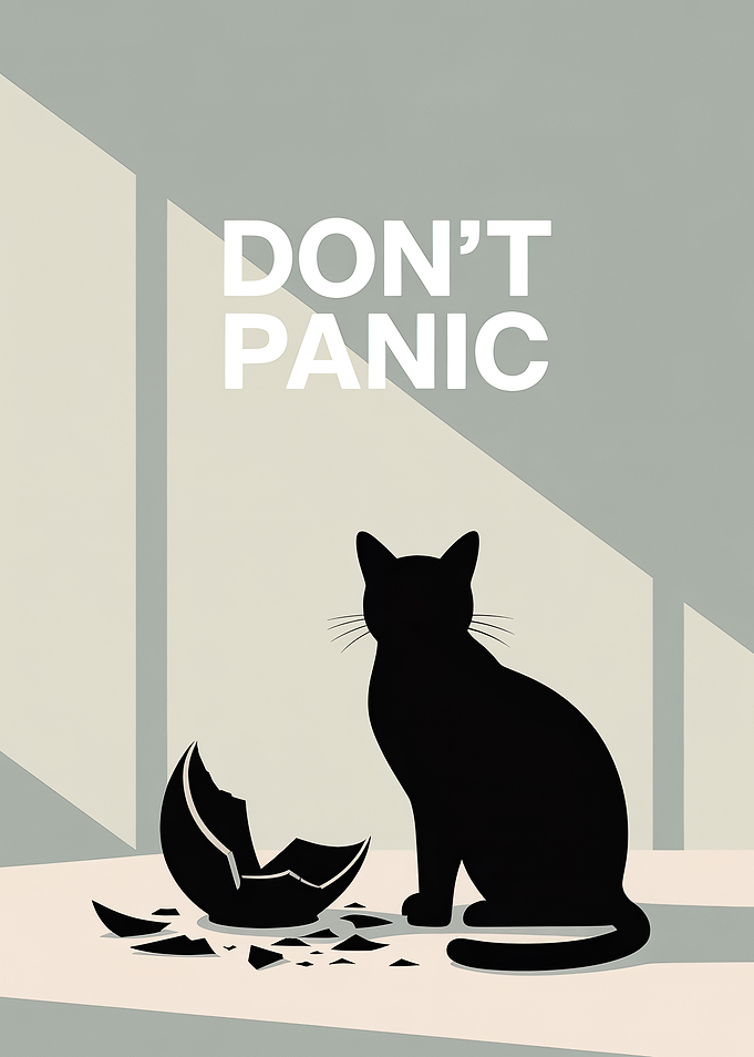 Black cat and broken vase