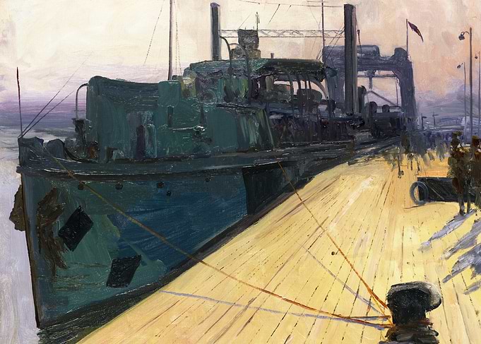 Richborough, 1917, a Cross-Channel Ferry by John Lavery WW1 Historical Painting