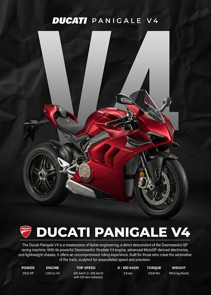 A striking Ducati Panigale V4 Motorcycle poster