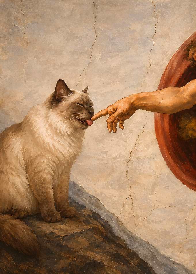 Cat Licking Finger in Creation of Adam