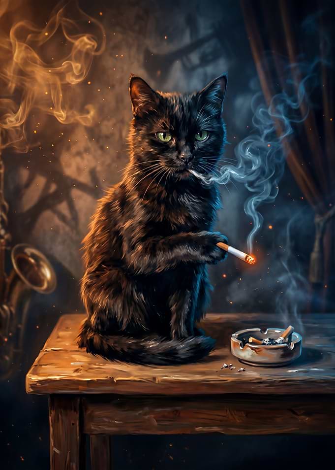 Black Cat Smoking Cigarette