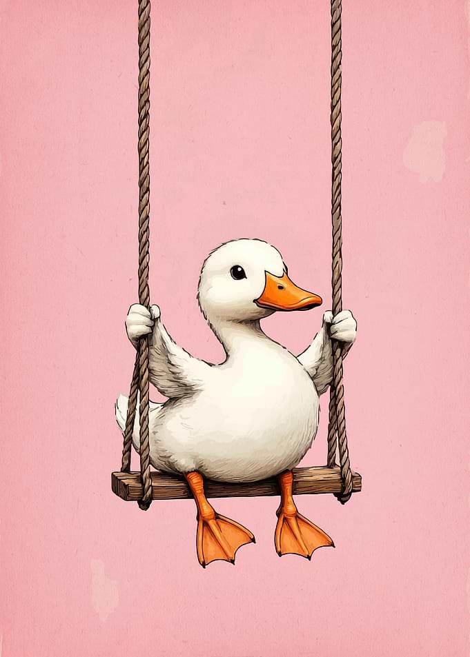 Cute Duckling on a Swing