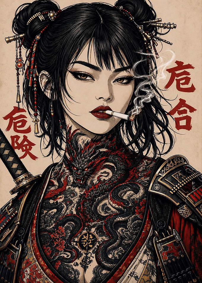 Samurai Woman with Dragon Tattoo