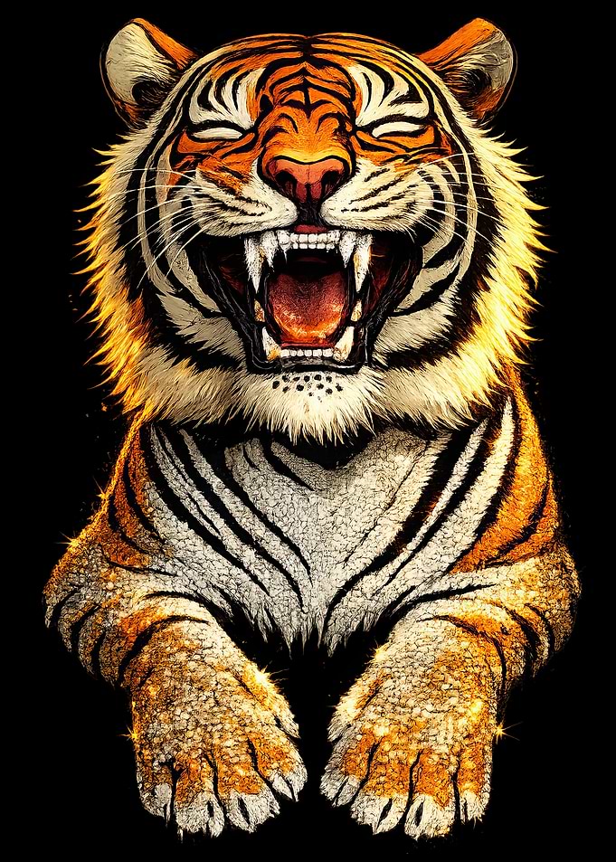 Roaring Tiger with Golden Accents