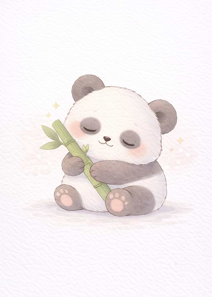 Cute Panda Hugging Bamboo