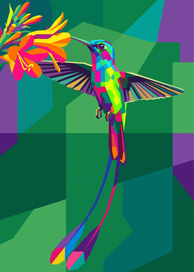 Colorful Hummingbird and Flower