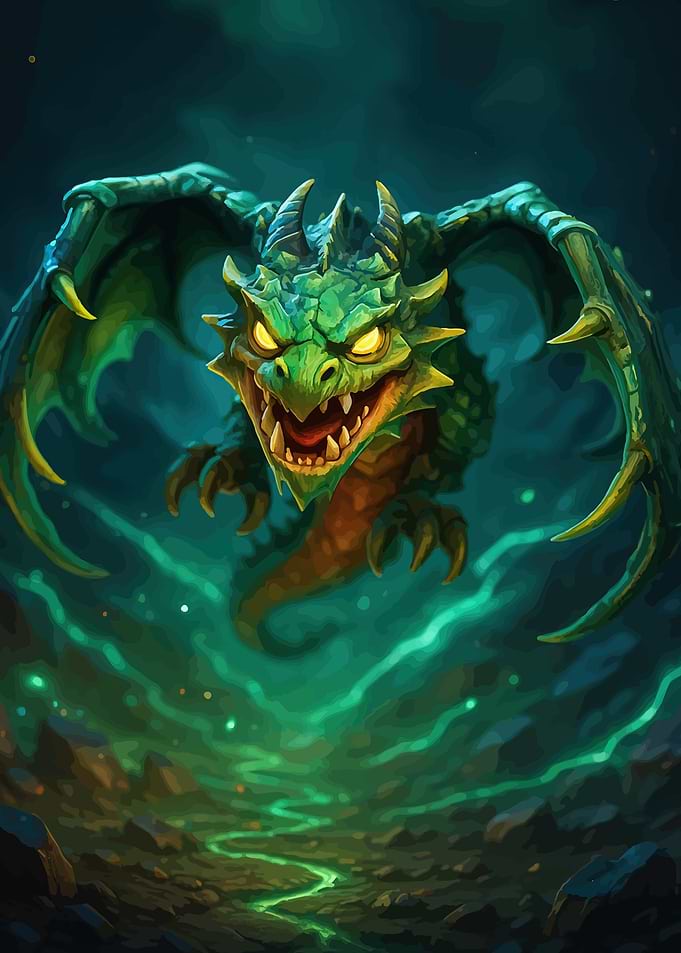 Green Dragon in a Mystical Landscape
