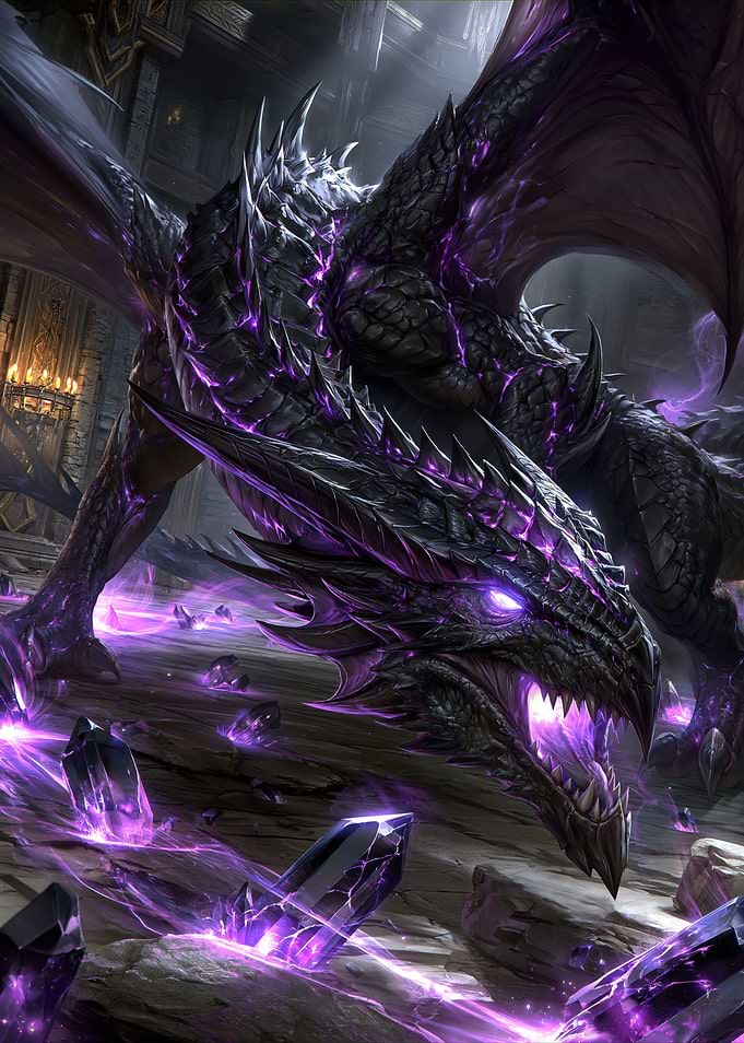Dark Dragon with Purple Crystals
