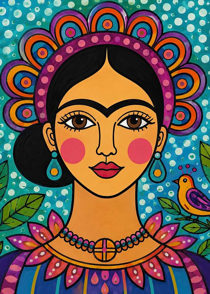 Frida Kahlo Inspired Portrait with Bird