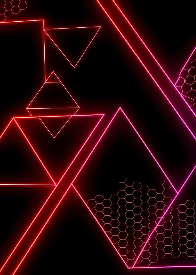 Futuristic Neon Geometric Shapes on Dark Abstract Tech Background