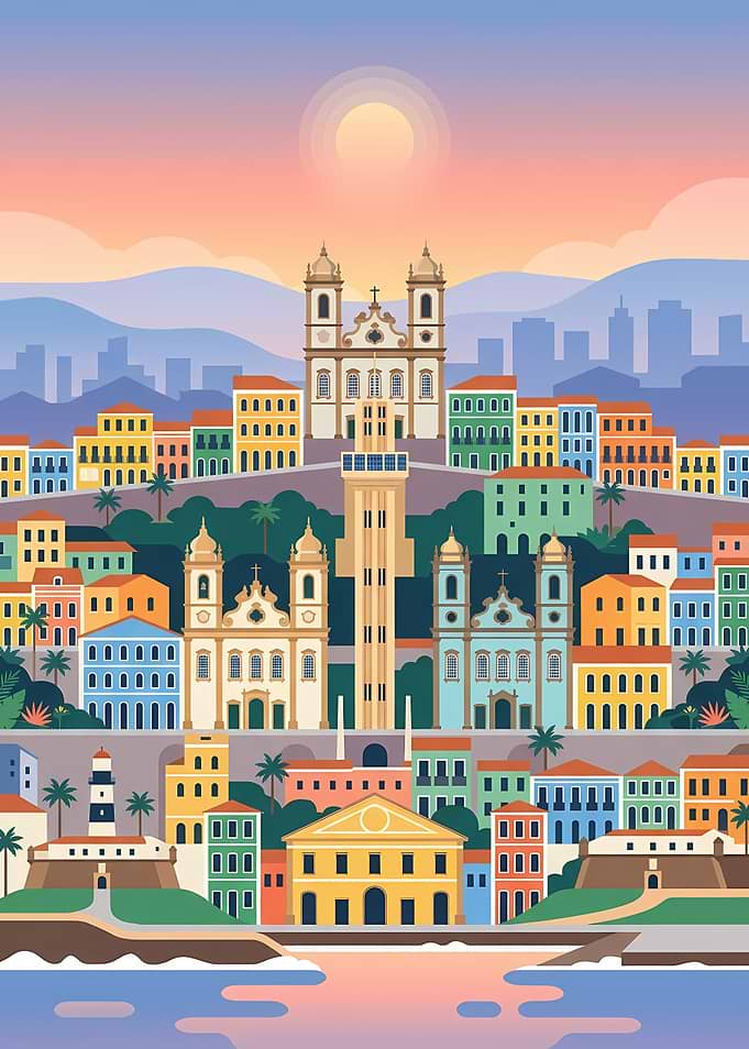 Colorful Cityscape at Sunset