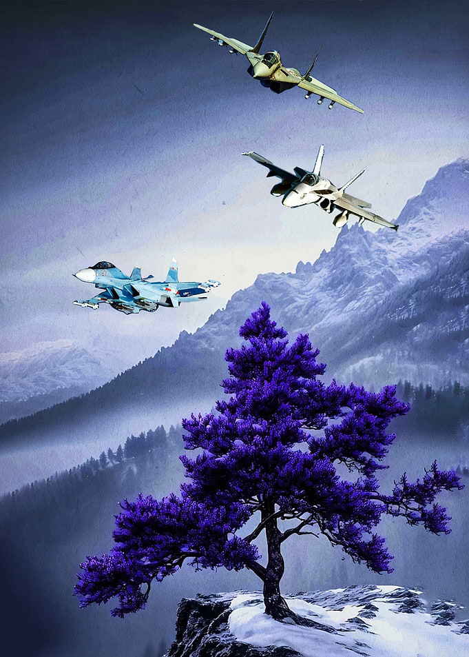Fighter Jets Over Snowy Mountains