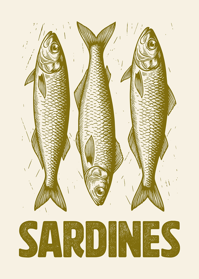 Three Sardines with Text