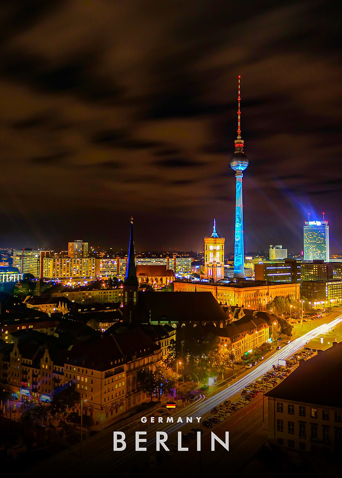 Berlin cityscape at night