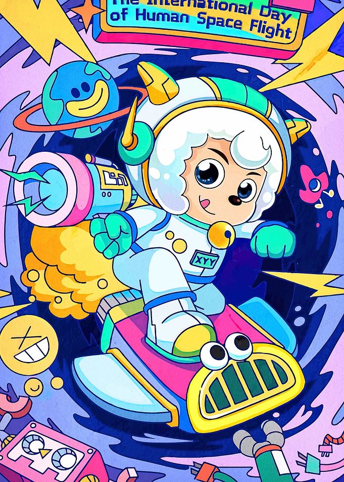 Cute Astronaut Riding a Rocket
