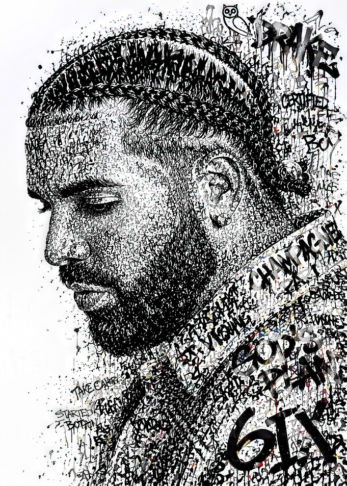 Drake Portrait Made of Text