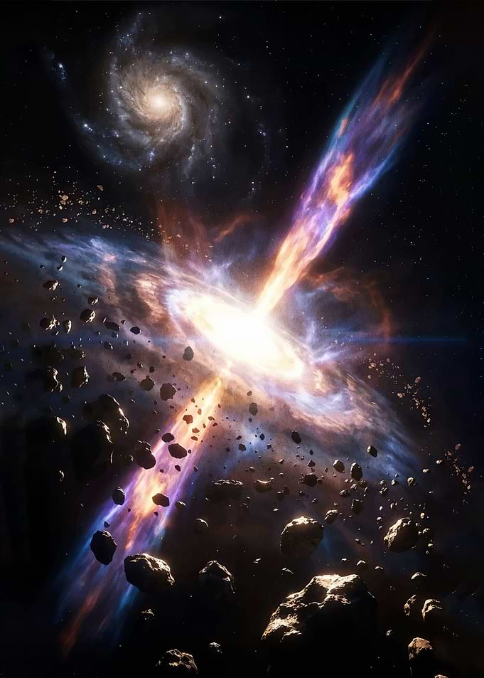 Black Hole with Galactic Jet and Asteroids
