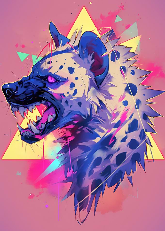 Aggressive Hyena with Geometric Background