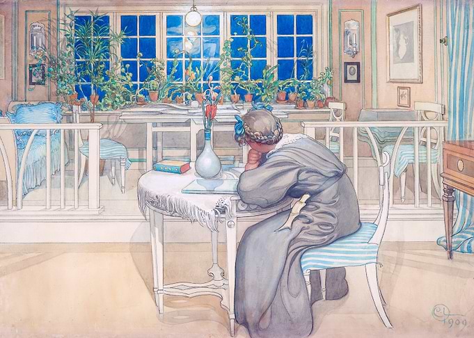 Carl Larsson, The Night Before the Trip to England (1909)