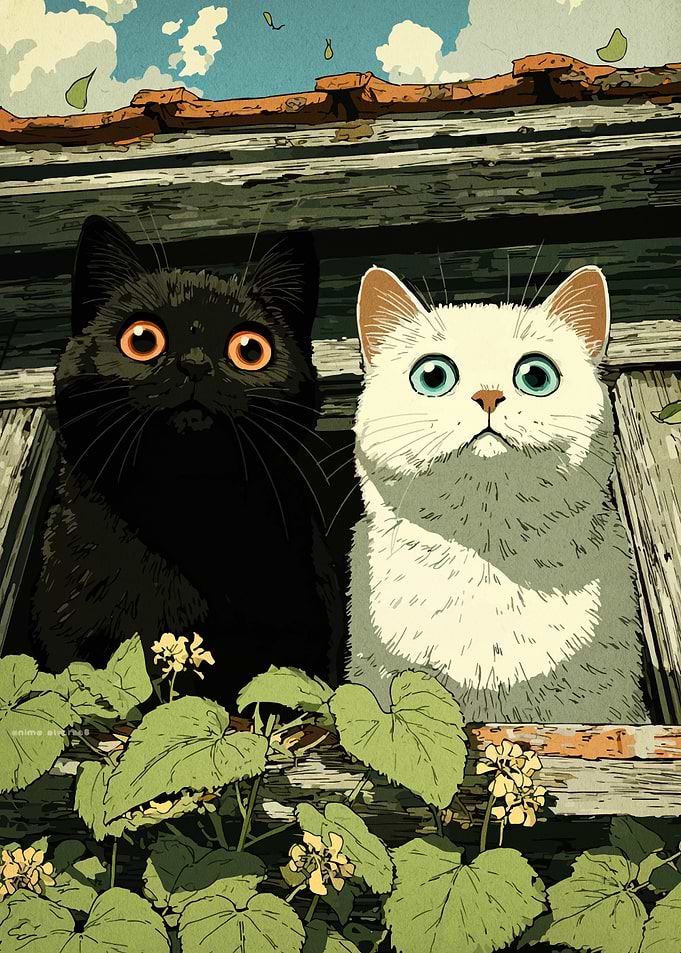 Two cats looking out a window