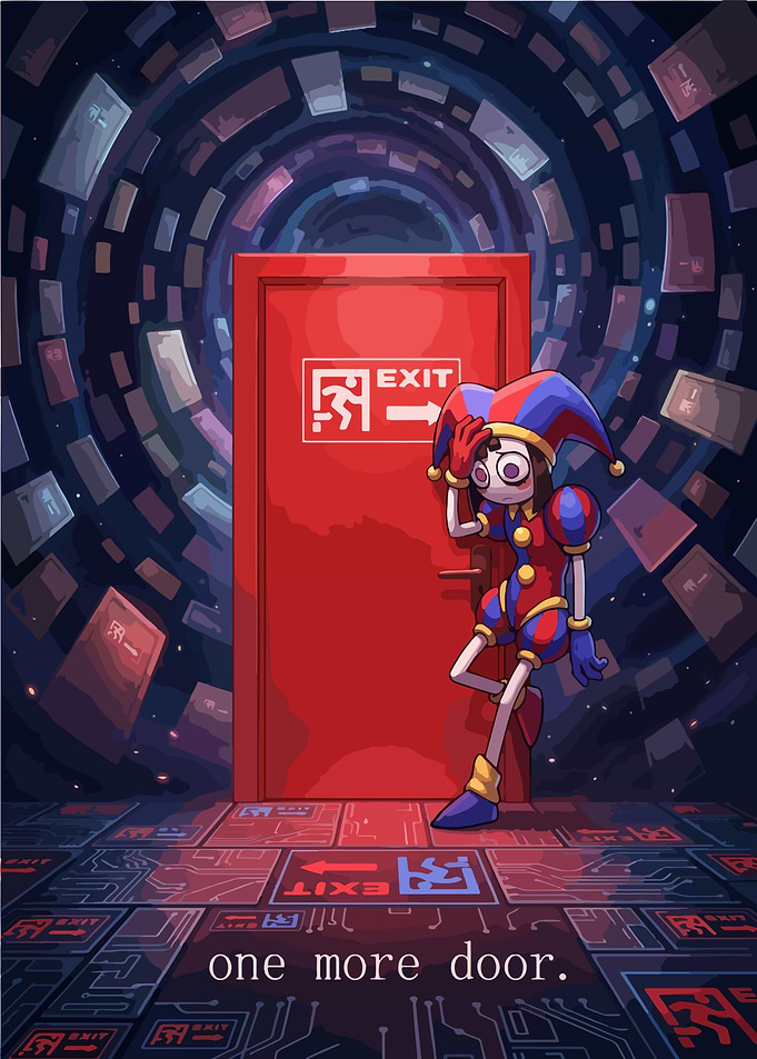 Pomni by an Exit Door