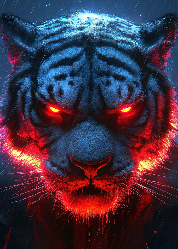 Fierce Tiger with Glowing Red Eyes