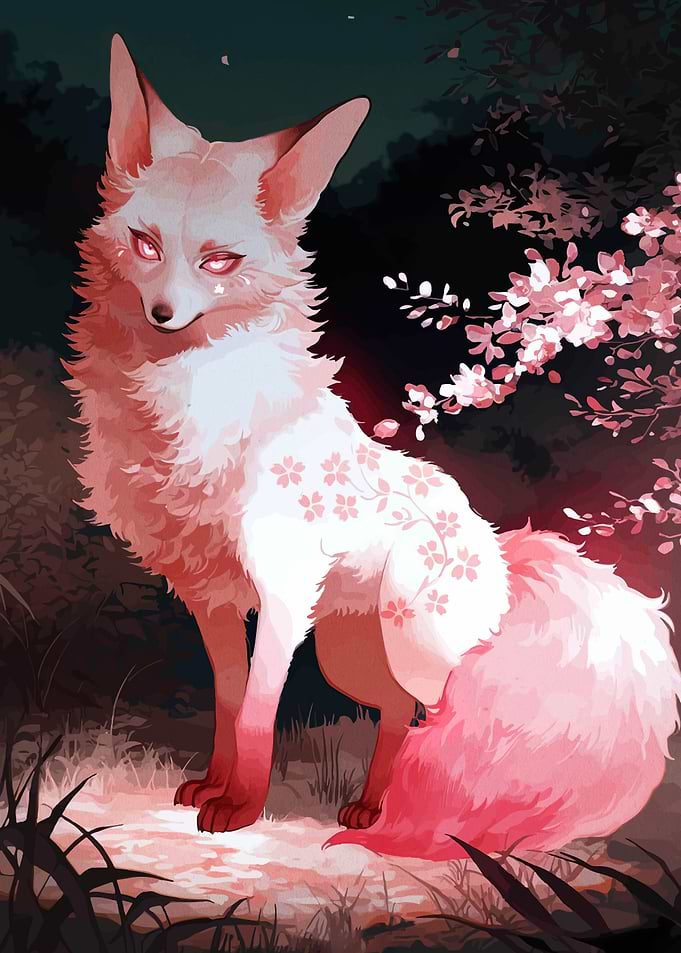 Enchanting Fox with Cherry Blossoms