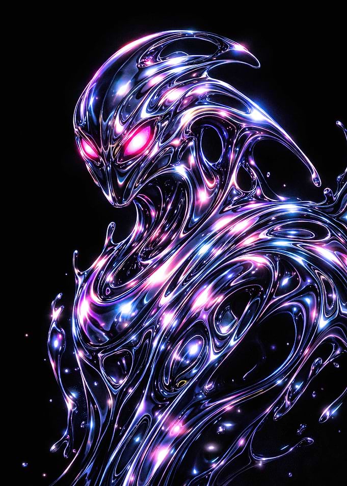 Alien creature with metallic liquid body