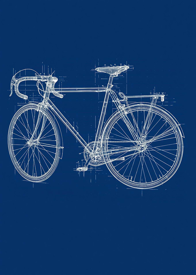 Bicycle Blueprint on Blue Background
