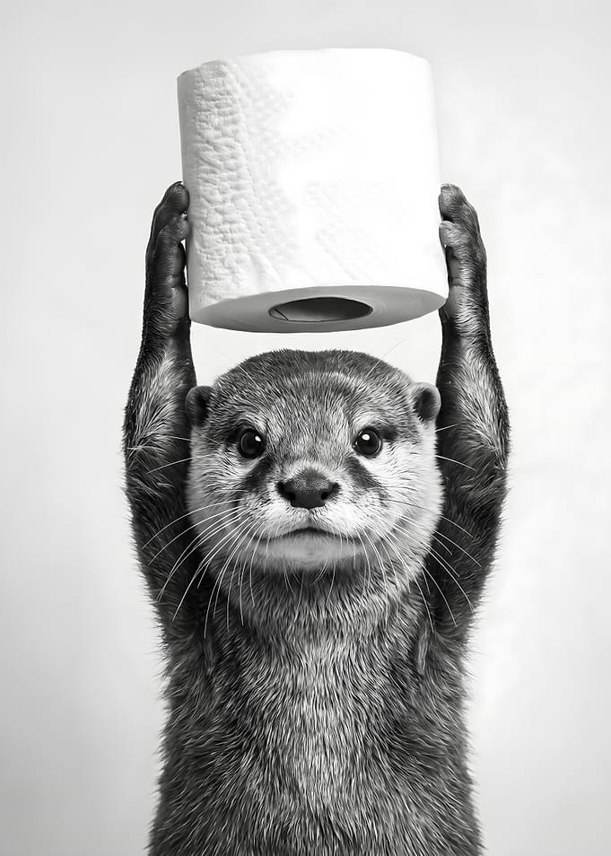 Otter holding toilet paper Bathroom