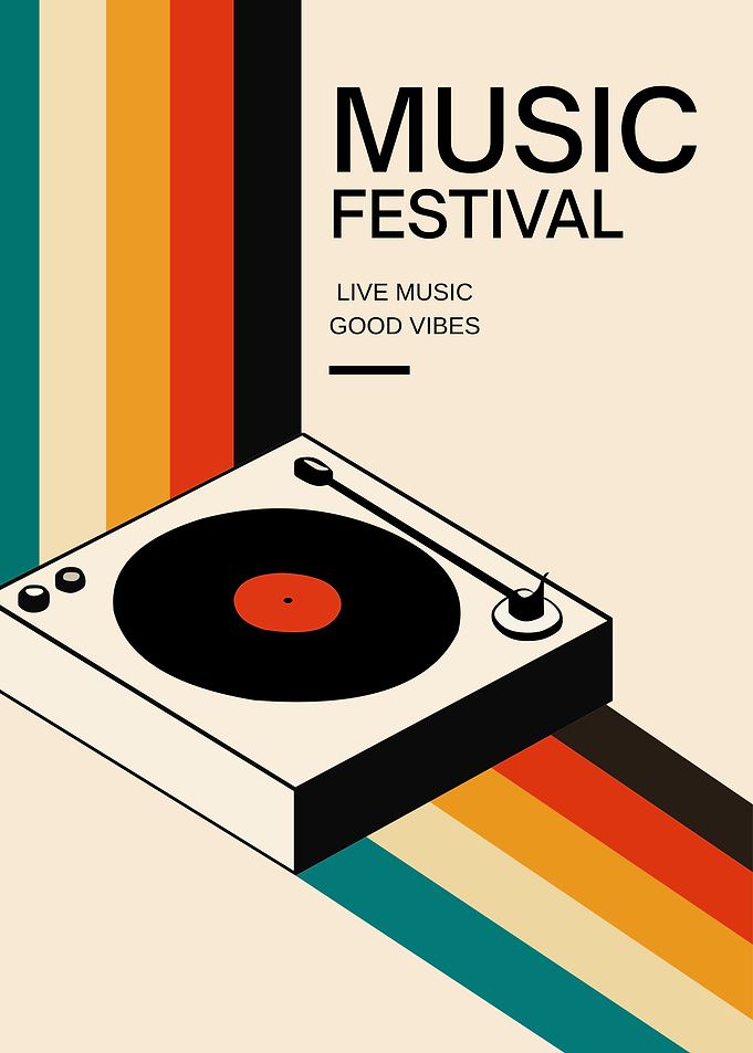 Retro Music Festival Poster – Minimalist Vinyl Record Wall Art