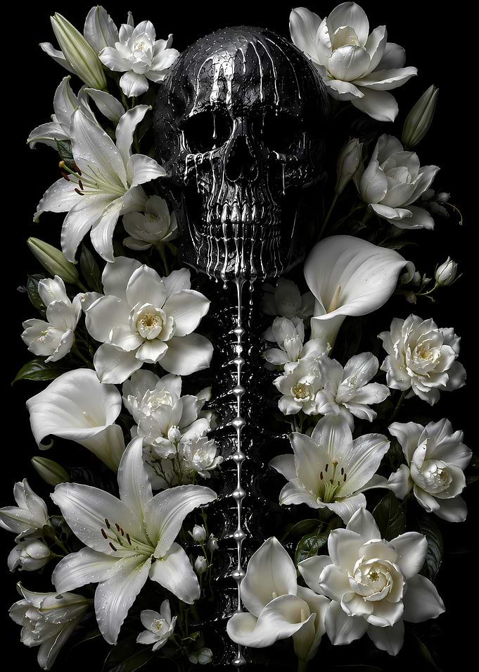 Skull and White Flowers