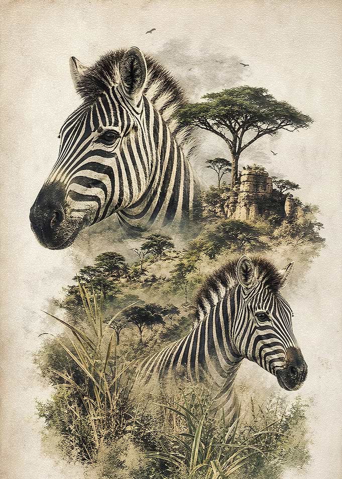Zebras in African Landscape