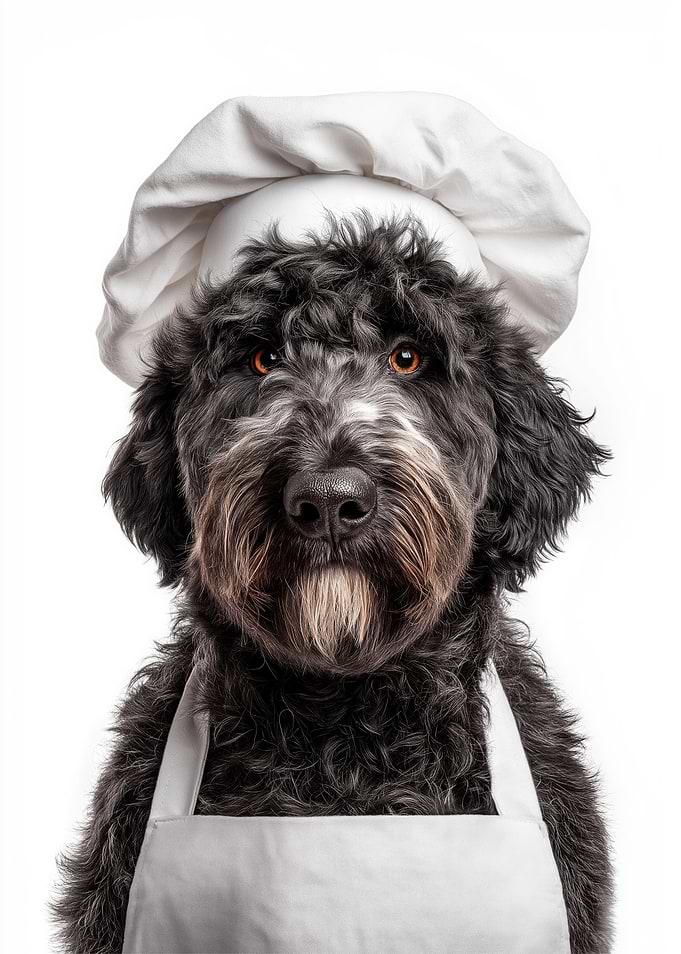 Chef Bouvier des Flandres Dog Wearing a Chef Hat and Apron
