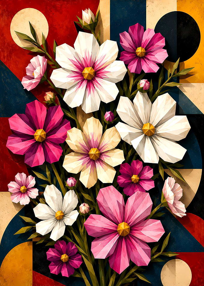 Cosmos Flower Geometric Floral Arrangement