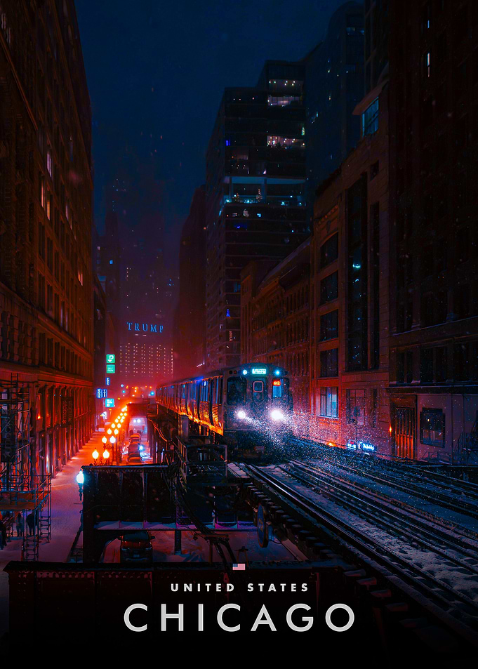 Chicago Train at Night